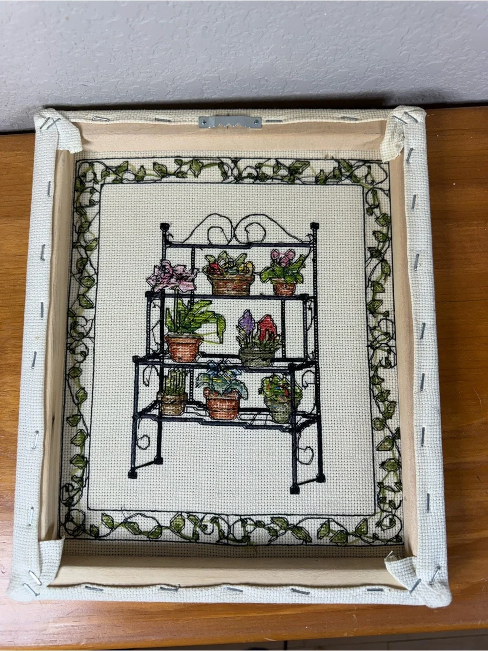 Cross Stitch Plant and Baker’s rack Wall Art